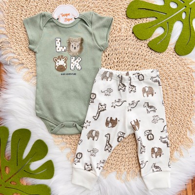 Conj. Body Look Baby Adventure e Calça Safari - Verde e Off White